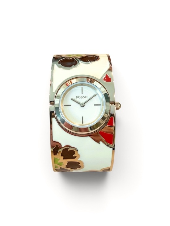 Fossil Accessories - Fossil White Enamel Floral Bangle Watch